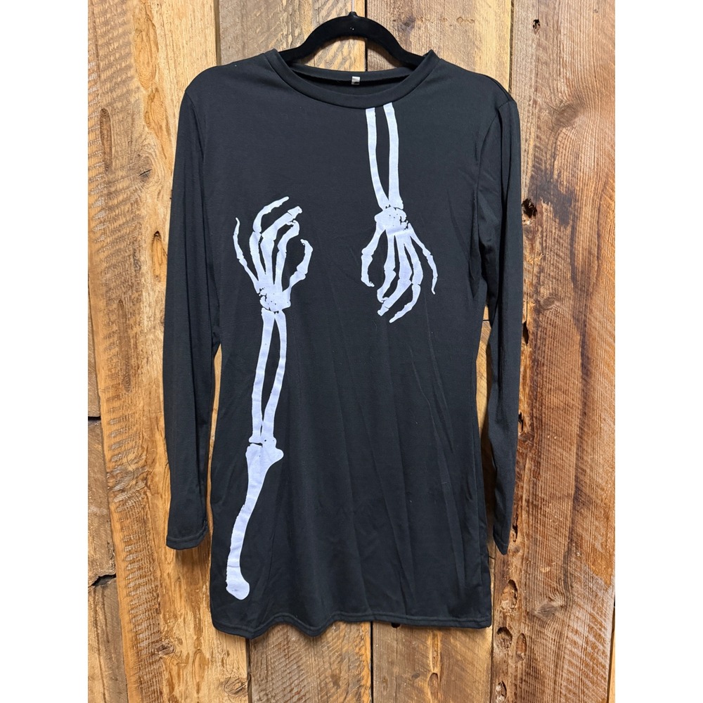 Skeleton Bone Print Mini Dress Womens XL Goth Witchy Vampire Emo Halloween